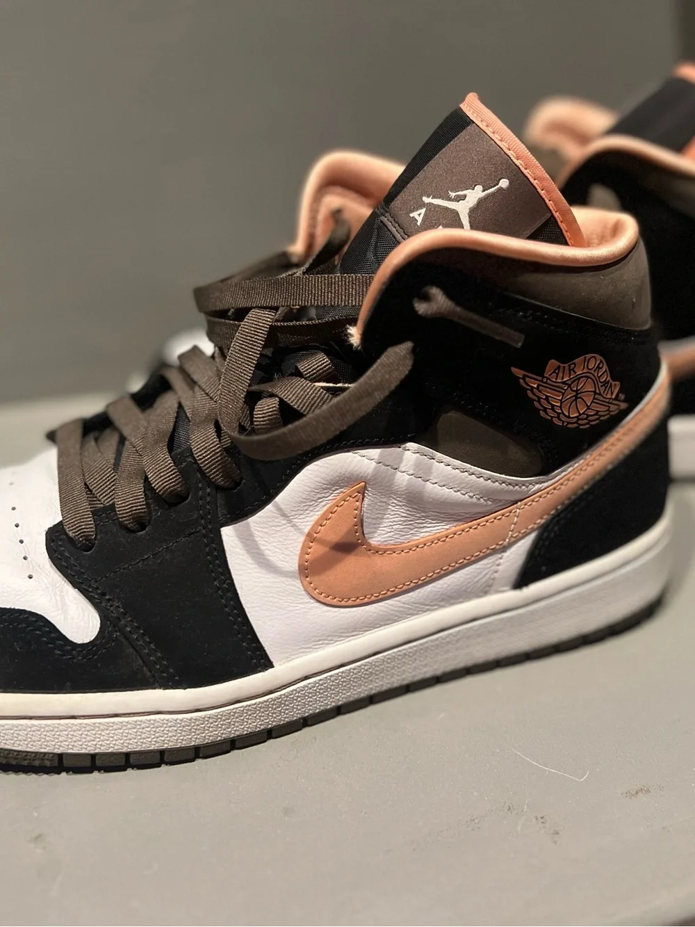 Jordan High-Top Sneakers - Black & White with Peach Accents